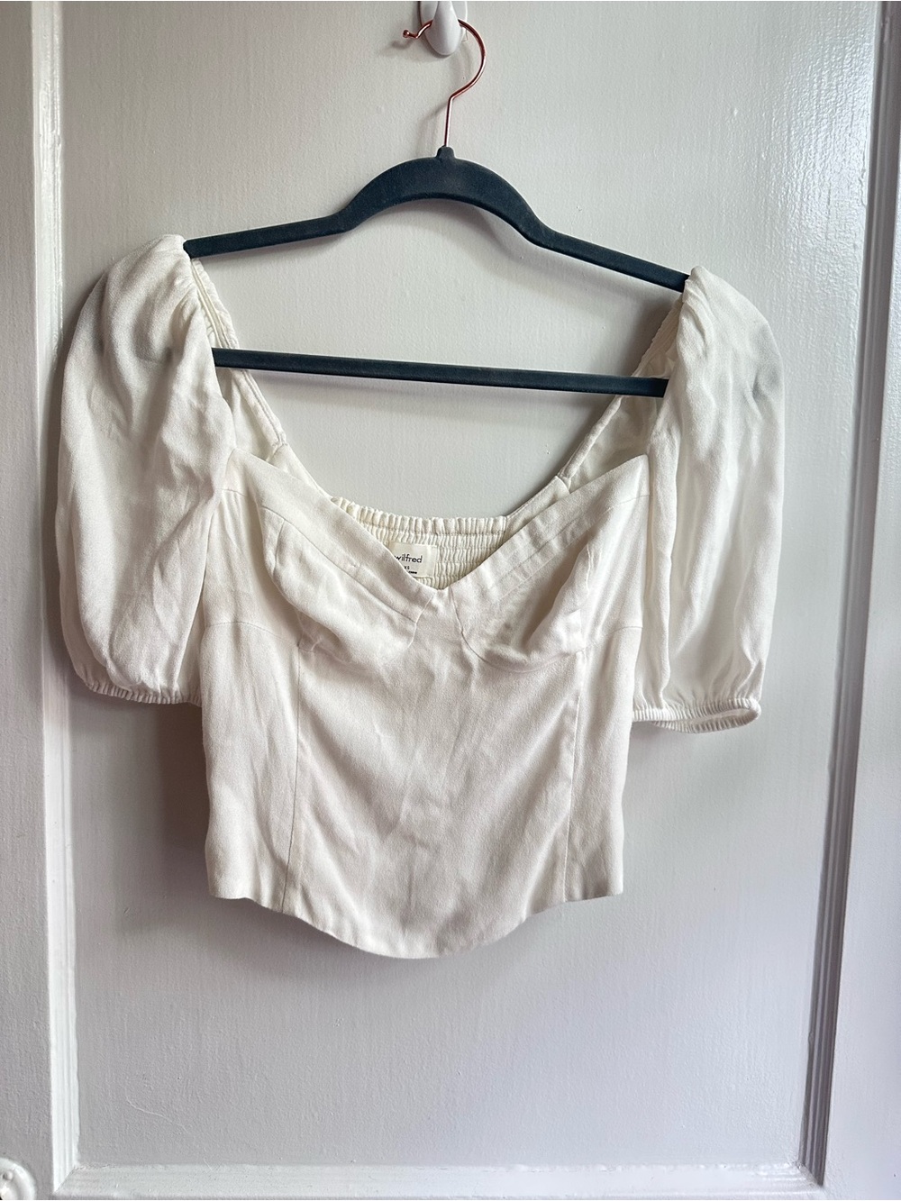 Aritzia Wilfred Cream Puff Sleeve Square Neck Crop Top